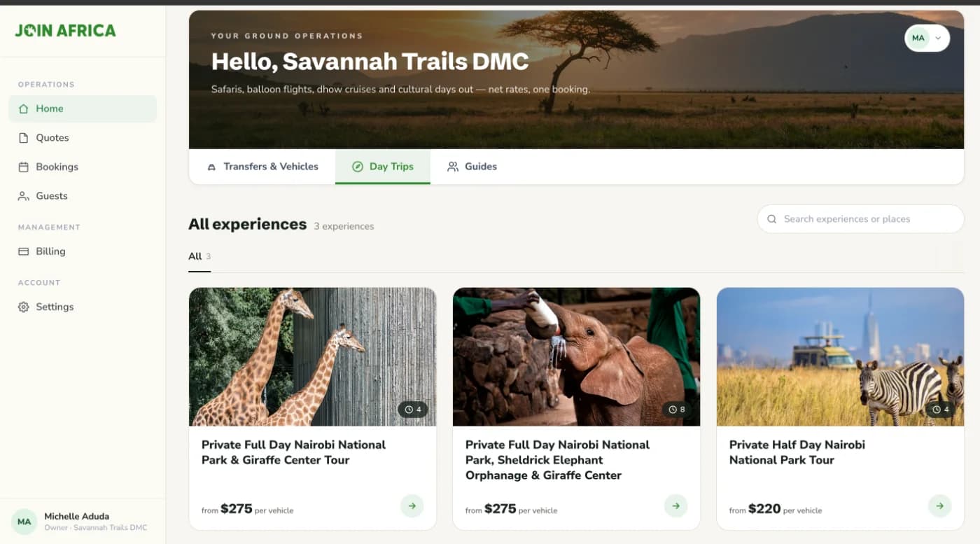 Join Africa buyer portal: day trips